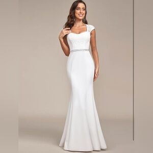 Ever-Pretty Elegant Lace Cap Sleeve V-neck Beading Mermaid Wedding Dress